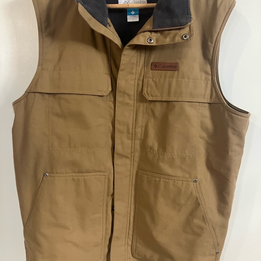 Columbia Men's Brown Fleece Lined Canvas Vest Sz L